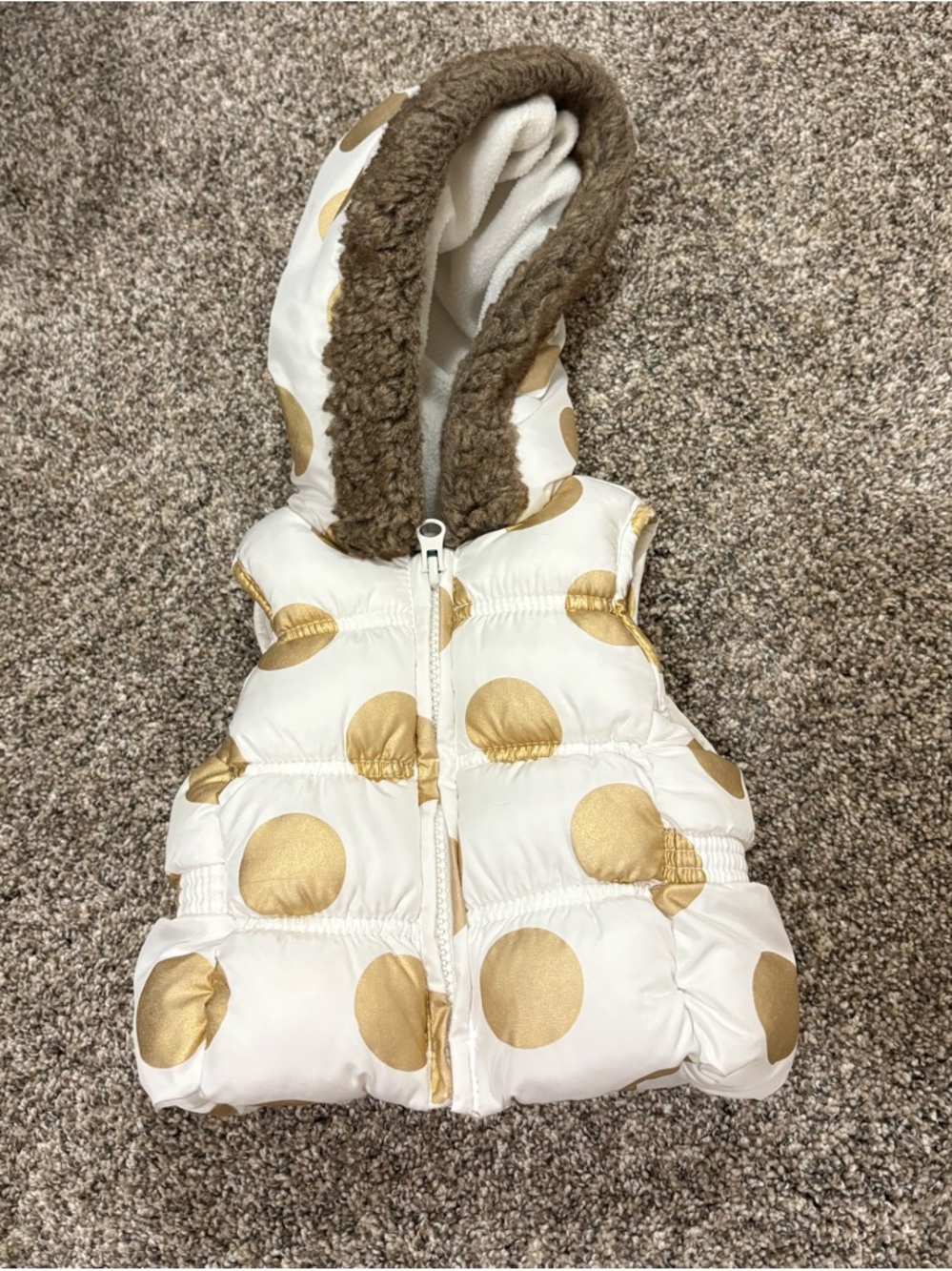 Gold Polka Dot Puffer Vest with Hood